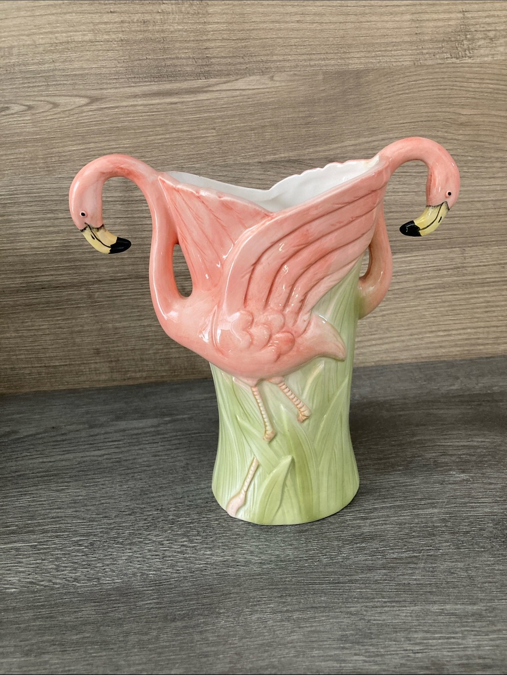Vintage Henriksen Imports ceramic pink flamingo vase/pitcher